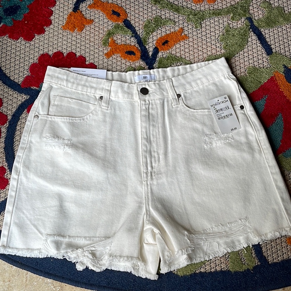 bp White High Waist Denim Shorts